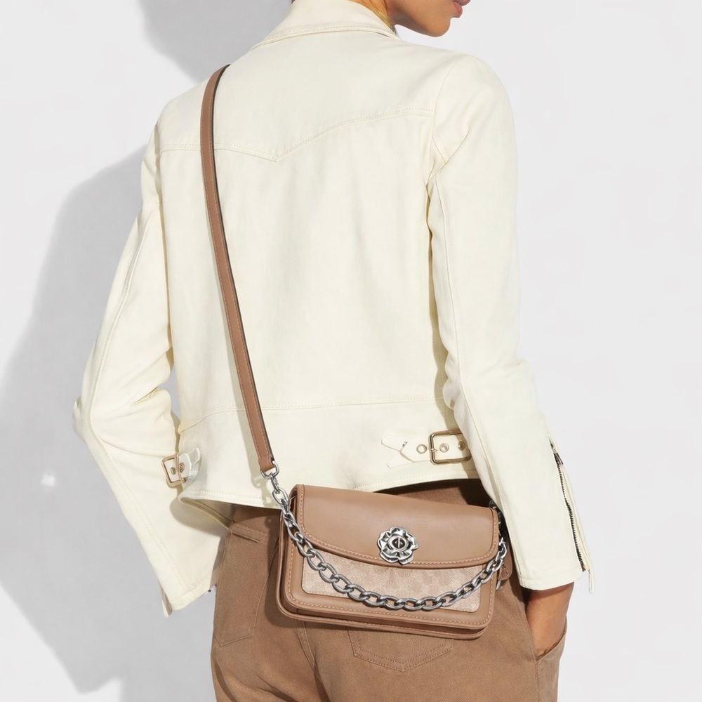 Coach Parker crossbody bag with tea rose and chain strap